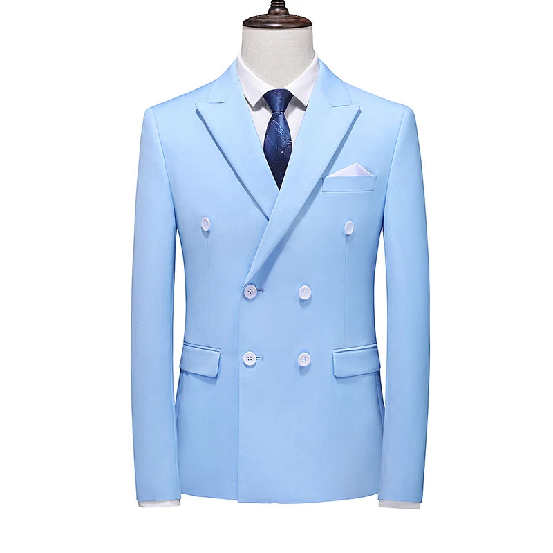 Men's Blue Long-sleeved Suit Jacket, Double-breasted Business Coat, Asian Size Slim fit Blazer,Available in Green,Red,Black,Gray