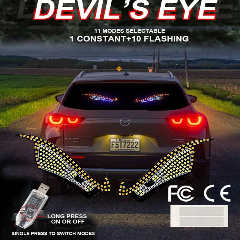 Devil Eyes Light for Cars Windshield USB Plug with11 Modes Warning Lamp Signs Atmosphere Decor Lighting for Car Accessories