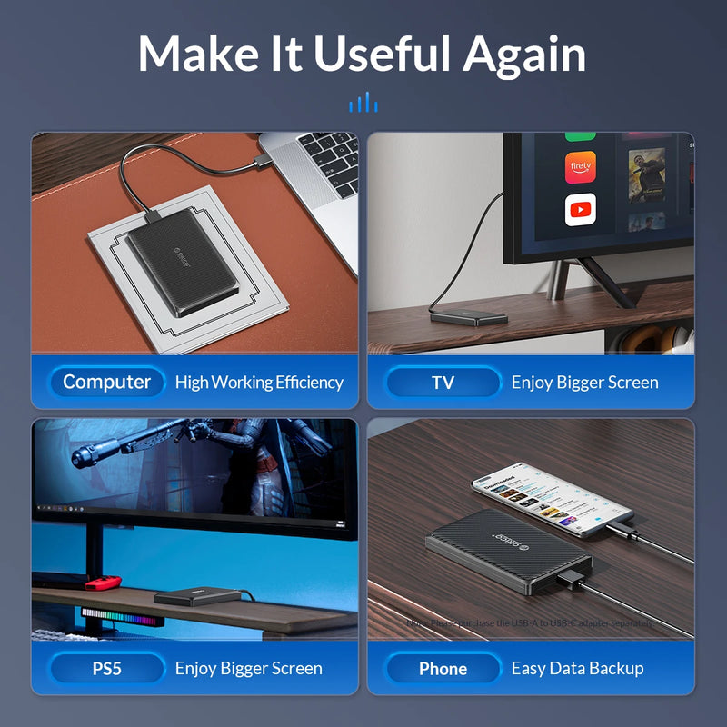 ORICO External Hard Drive Case, SATA to USB 3.0, 5Gbps, 6Gbps, HDD Enclosure for PC Computer PS5, 2.5 Inch