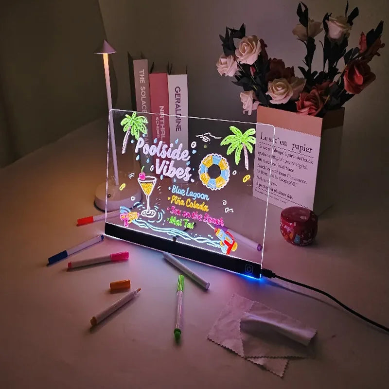 LED Drawing Board 7 Colors Light Acrylic Dry Erase Led Note Board for Room/Store/Office Ideal Gift for Birthday Festival