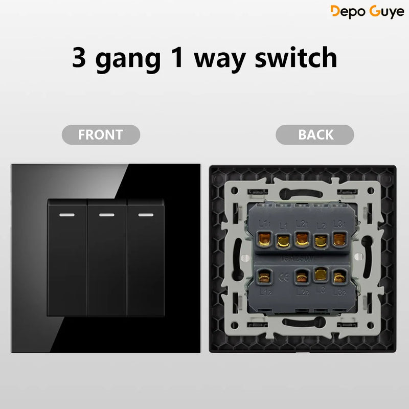 European Standard 4 Gang Wall Power Socket 16A Glass Panel with Dual USB Type-C Ports White/Black Industrial Home Hotel