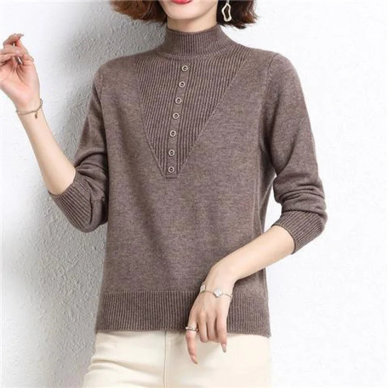 New Autumn Winter Middle-Aged Mother Knitted Clothing Bottom Shirt Women Warm Thick High Collar Knitwears Pull Femme Sweater