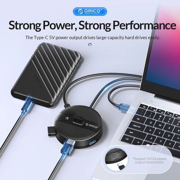 ORICO RGB USB 3.0 HUB With Type C Power Port 5Gbps High Speed Multi Splitter OTG Adapter For PC Computer Accessories Macbook Pro