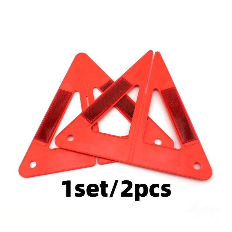1set/2pcs High Visibility Reflective Warning Triangle.Car Emergency Safety Tool Durable Plastic Roadside Breakdown Warning Kit.