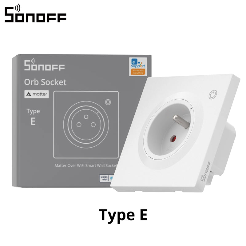 SONOFF Orb Socket Type F/Type E Matter Over WiFi EU Smart Wall Plug Energy Monitor Electricity Bill Tracking Overload Protection