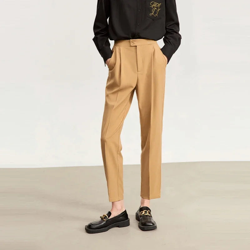 AMII 2026 Autumn New Women Anklie-length Pants Commuter Basics Embroidery Tapered Pants Casual Straight Trousers Female 12343053