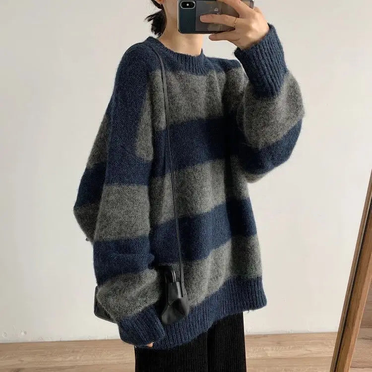 New Spring Autumn European Knitted Sweater Women's Loose Outer Wear Top Thickened Pullover Shirt Ladies Jumper Pull Femme 2027
