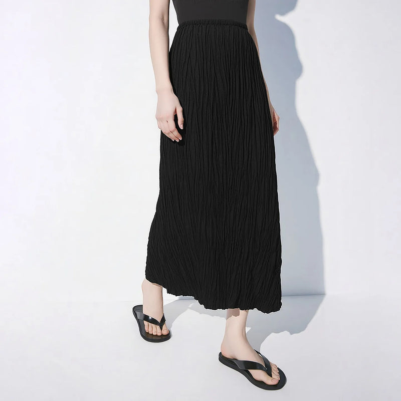 Amii Pleated Women's Skirt 2026 Summer New Elastic Waist Flowy A-Line Midi Skirt Casual Versatile Women's Clothing 12622123