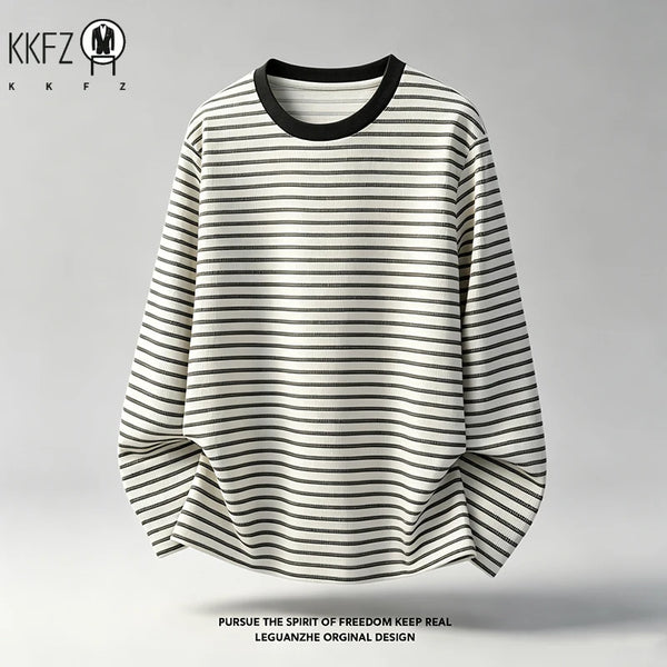 Mens Everyday Crew Neck Top Long Sleeve Horizontal Striped Waffle Texture Soft Comfortable Casual Daily Apparel