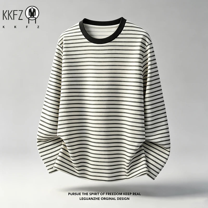 Mens Everyday Crew Neck Top Long Sleeve Horizontal Striped Waffle Texture Soft Comfortable Casual Daily Apparel