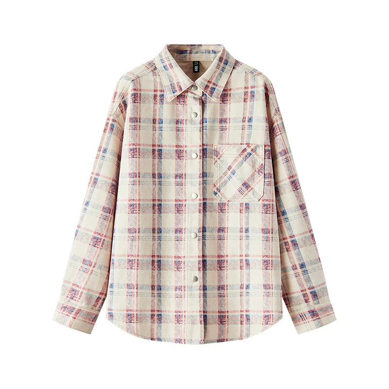 Semir Soft Shirt Women Spring 2026 Plaid Denim Loose Casual Comfortable Daily Wear Versatile Stylish Blouse
