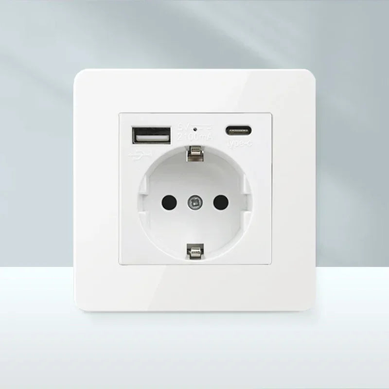 White Antique Stainless Steel Panel Wall Lamp Switch, Toggle Wall Dimmer Switch Socket EU USB Plug Socket 220V Electrical On Off