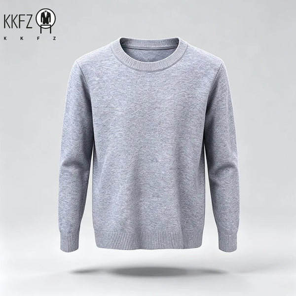 Male Urban Casual Crew Neck Knit Pullover Long Sleeve Ribbed Hem And Cuff For City Commute Street Leisure Cold Season Look