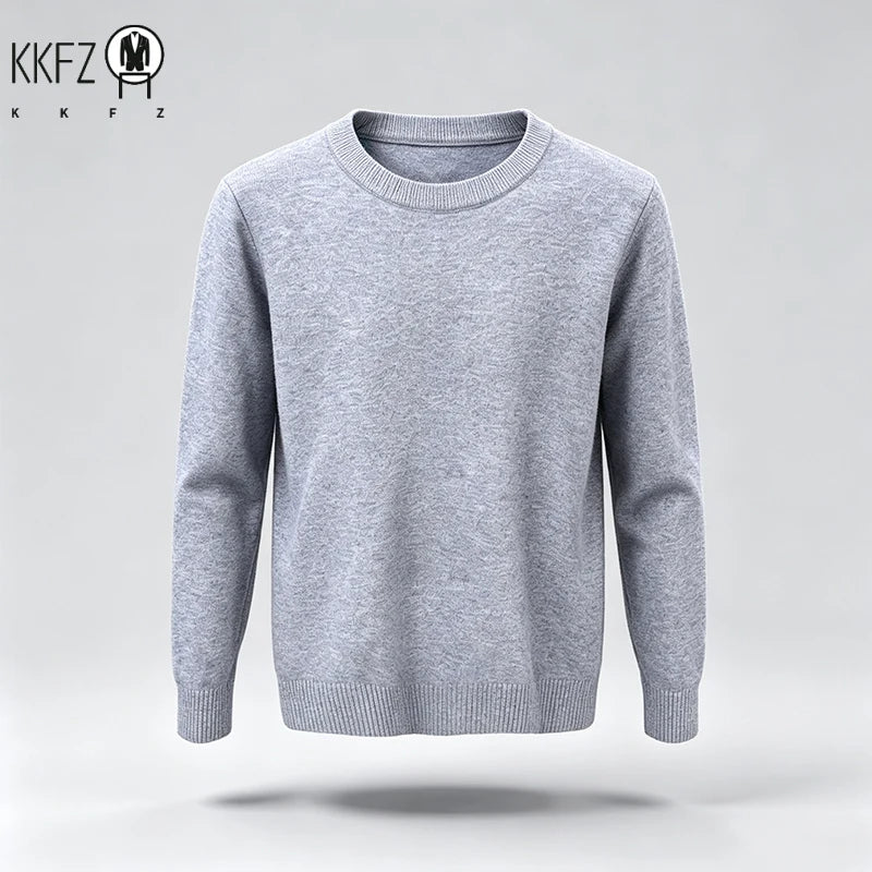 Male Urban Casual Crew Neck Knit Pullover Long Sleeve Ribbed Hem And Cuff For City Commute Street Leisure Cold Season Look