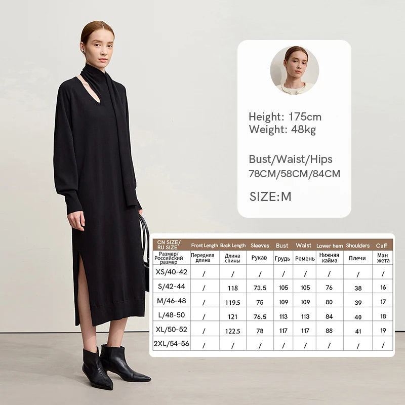 Amii Dress For Woman 2025 Winter New Solid Color Loose Elastic Wool Long Dresses Elegant Hollowed-out Female Clothing 12554076