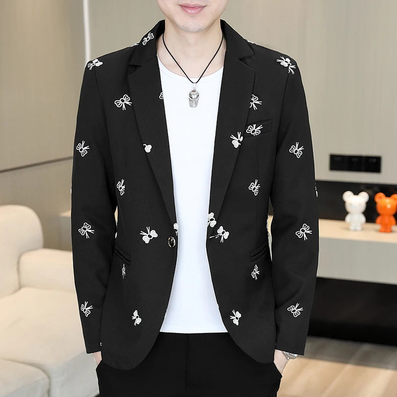 2026 New Men's Suit Jacket, Black Boys' Long-sleeve V-neck Coat, Asian Sizes M-3XL. Gray, Blue, or White Blazers Available