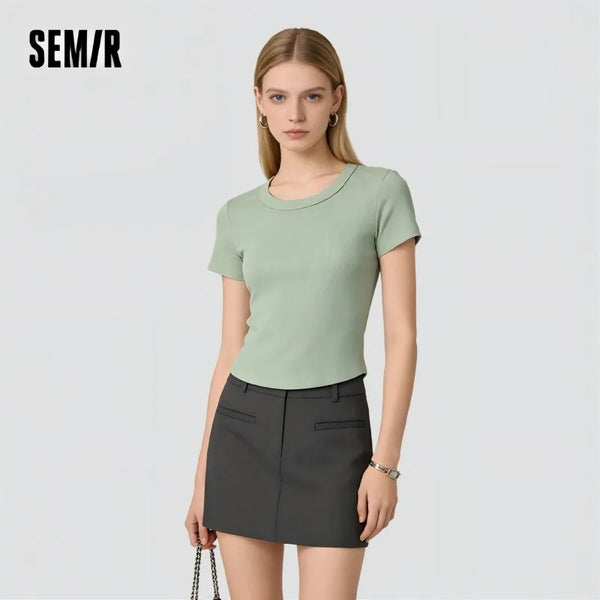 អាវយឺតនារី Semir ឆ្នាំ ២០២៦ ស្ទីលខ្លី កមូលធំ ស្មាធម្មតា រឹង មូលដ្ឋាន ធម្មតា ទន់ ពាក់ប្រចាំថ្ងៃ