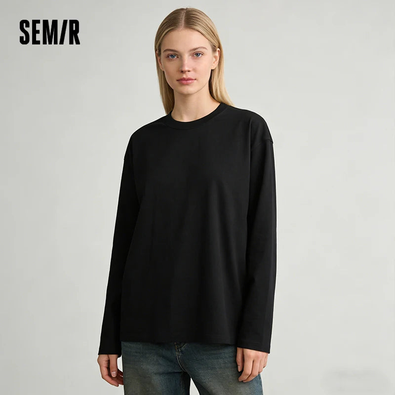 Semir Versatile Tshirt Unisex 2026 Spring Autumn Cotton White Basic Inner Layer Casual Couple Style Daily Wear Top