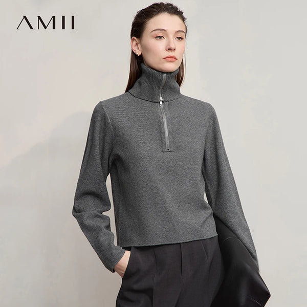 AMII Women's Sweater Turtleneck Pullover Long Sleeve Sweater 2026 Autumn New Minimalist Solid Color Sweaters For Women 12543092
