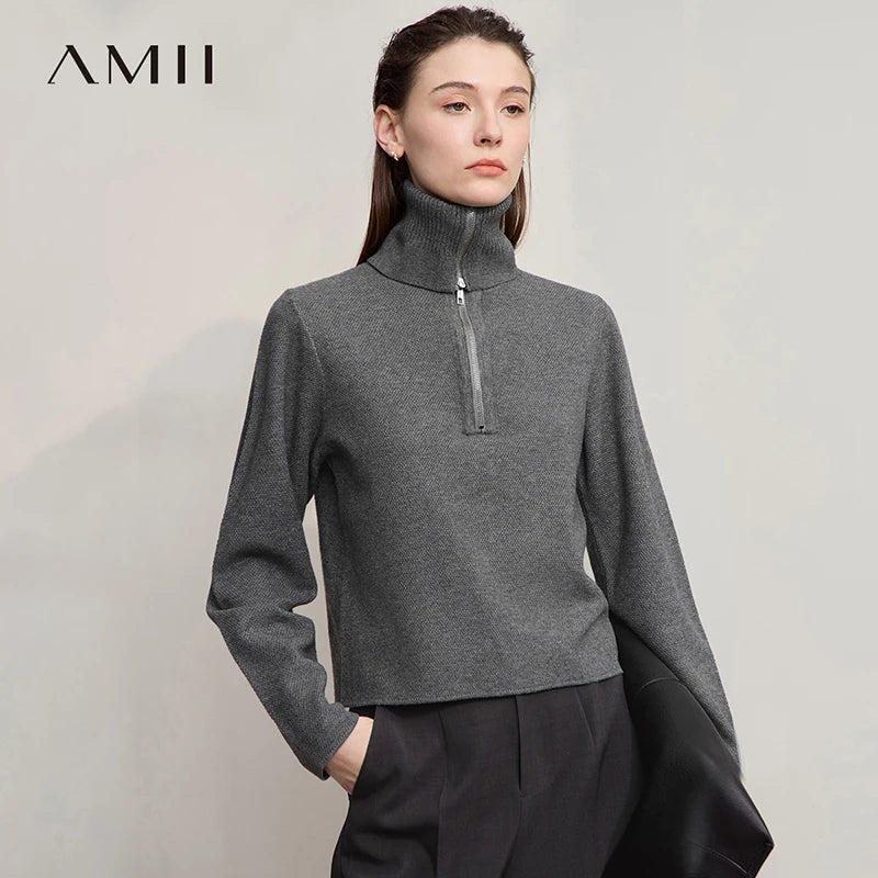 AMII Women's Sweater Turtleneck Pullover Long Sleeve Sweater 2026 Autumn New Minimalist Solid Color Sweaters For Women 12543092
