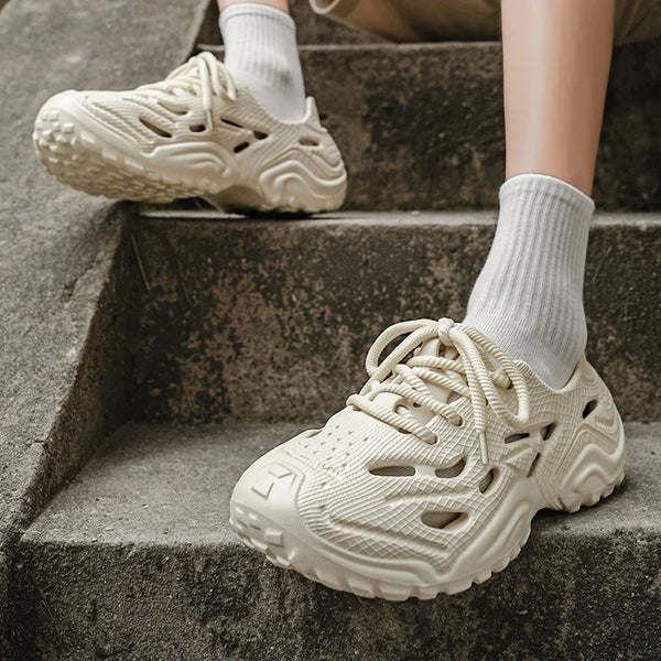 Men's breathable casual Lace up sandals summer new soft-sole outdoor Garden shoes waterproof fashion hole shoes sports slippers