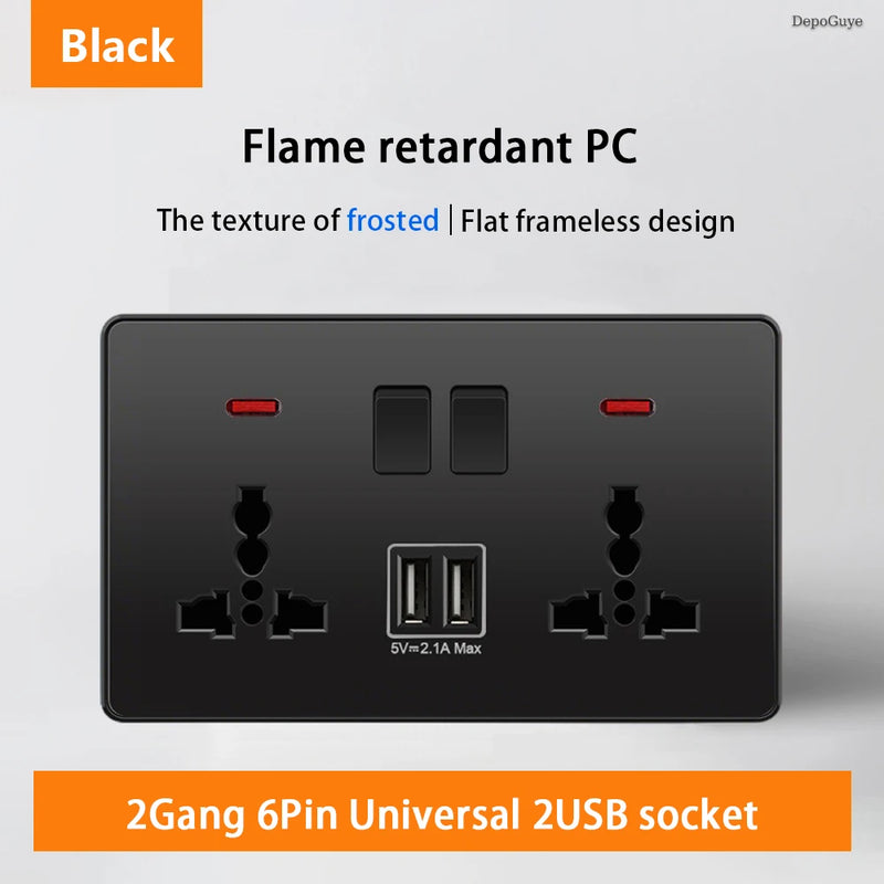 18W Type-C Plug Quick Charging Universal 5-pin Dual Power Socket,UK Standard 13A Wall Socket with DC 5V 3.1A Type-c USB Charger