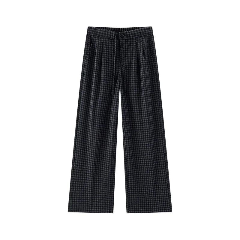 Semir Women Pants Wool Look Fabric Plaid Pattern Wide Leg HighWaist Fit Retro Style 2026 Winter Comfort Fit Everyday Style