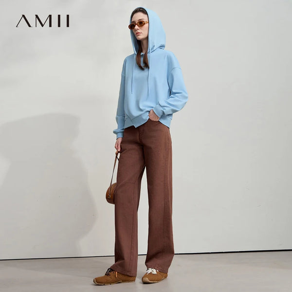 AMII Minimalist Women Hoodie Cotton 2026 Autumn Streetwear Sweatshirts Letter Embroidery Loose Hoodies Casual Pullover 12543134