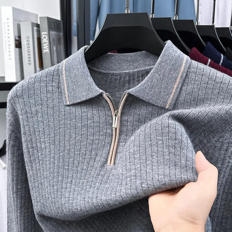 100% Cashmere Wool Sweater, Semi-Zip Placket Ribbed Texture, Soft Non-Irritating, 7 Colors M-4XL Business Casual