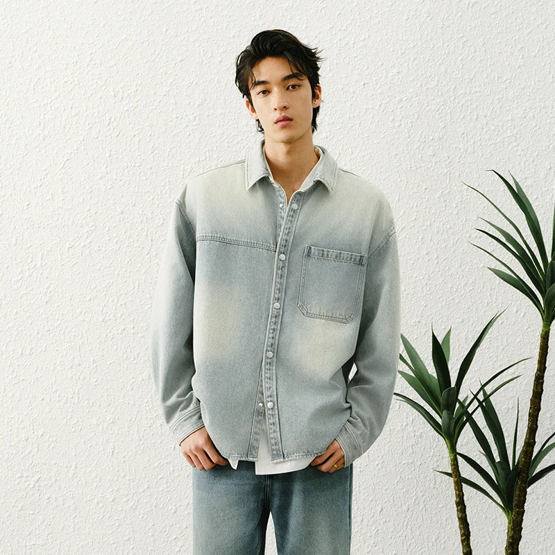 Semir Men Shirt 2026 Spring Long Sleeve Loose Fit Lapel Collar Gradient Print Washed Chest Pocket Casual Style Daily Wear Top