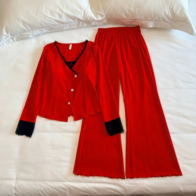 2 Piece Set Night Wear Female 2026 Spring Autumn Long Sleeve Sleeping Wear for Woman Sleepwear Pyjamas Pijama Soft Pajama Sets