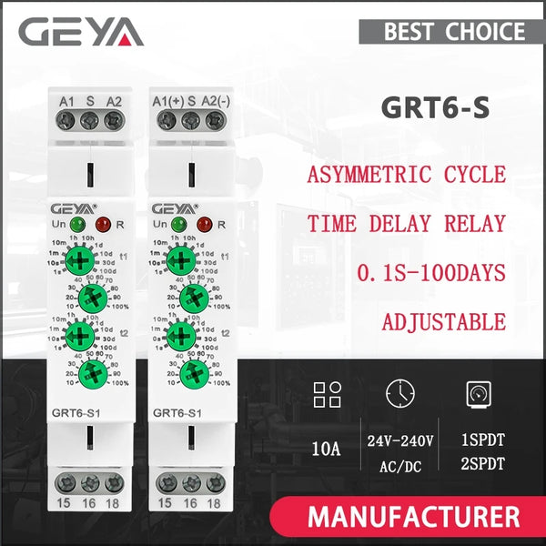 រេឡេពន្យាពេលវដ្ត GEYA GRT6-S AC/DC24V-240V រេឡេអសមមាត្រ SPDT 220V 10A រេឡេអេឡិចត្រូនិចម្តងទៀត