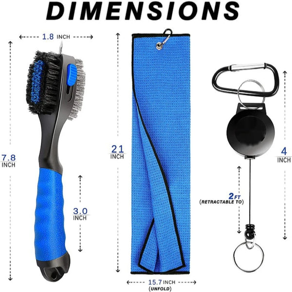 Golf Towels Microfiber Waffle Pattern Tri-fold Golf Towel-Brush Tool Kit with Club Groove Cleaner Men Women Gift MIS403