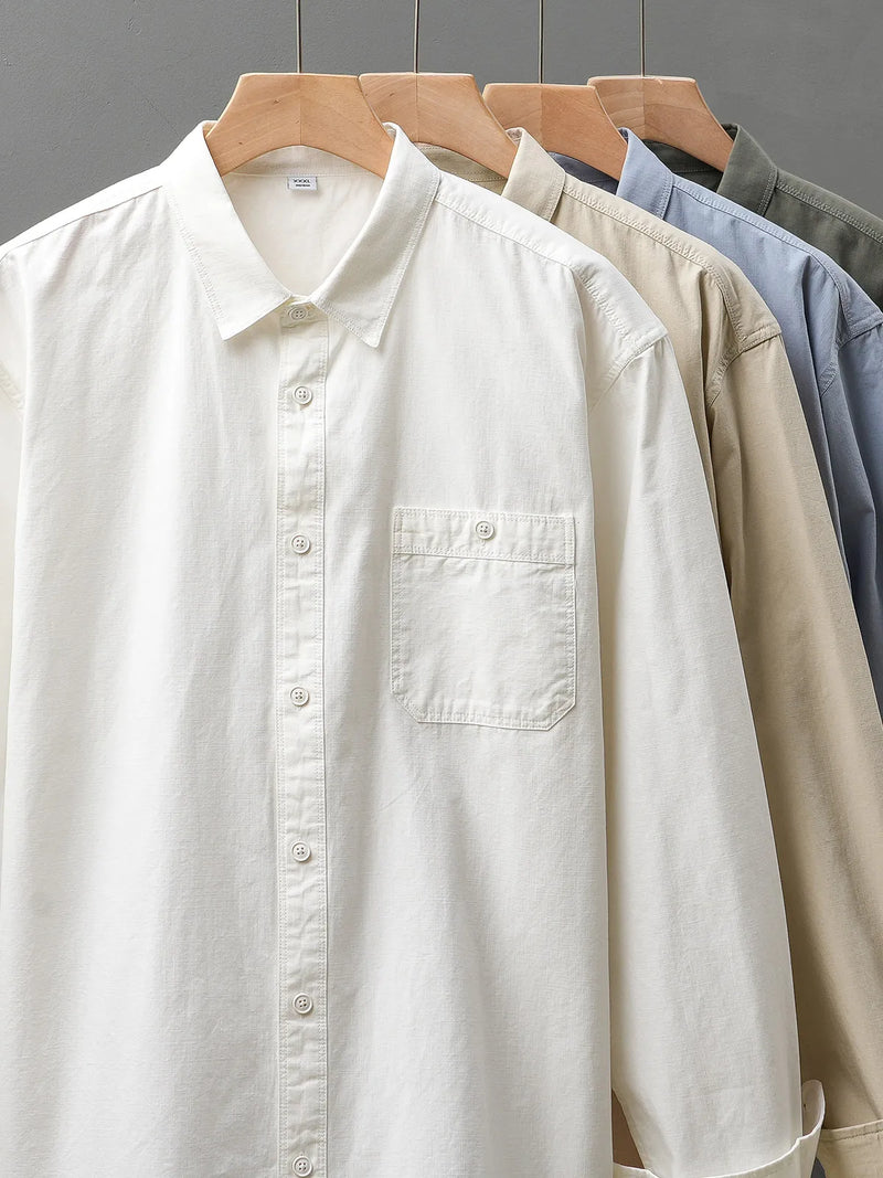 DUKEEN Men's 100% Cotton Shirts Long Sleeve Casual Solid Color Formal Shirt 2024 Spring and Autumn Loose Turn-Down Collar Tops