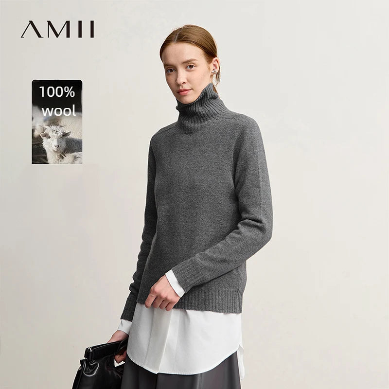 អាវយឺត Amii Minimalism Pullover Knitwear ឆ្នាំ ២០២៥ រដូវរងាថ្មី អាវយឺតក Turtleneck រោមចៀមសម្រាប់នារី ងាយស្រួលប្រើ អាវត្រង់ក្តៅ សម្រាប់ធ្វើដំណើរ 12514016