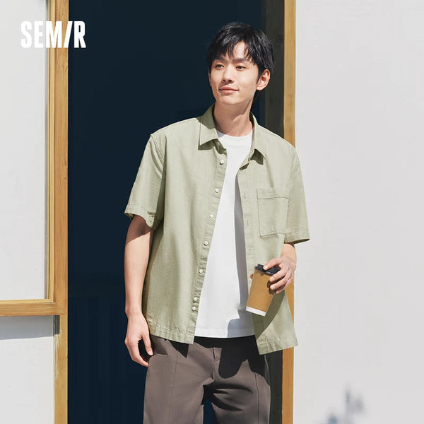 អាវបុរស Semir ឆ្នាំ ២០២៦ ដៃខ្លី កប្បាស លីនីន អាវធំសម្រាប់ធ្វើដំណើរ សាមញ្ញ ធម្មតា ទន់ ងាយស្រួលពាក់ប្រចាំថ្ងៃ មានផាសុកភាព