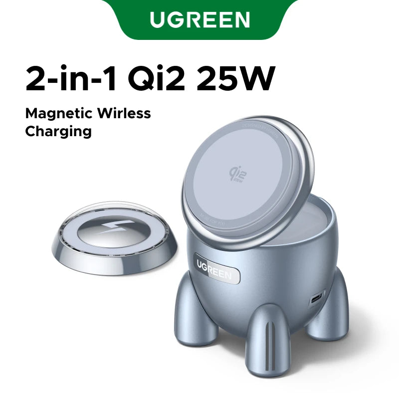 NEW! UGREEN Magflow Qi2 25W Wireless Charger 2 in 1 Innovative Rocket -Style For iPhone 17 16 Pro Max Fast Charging