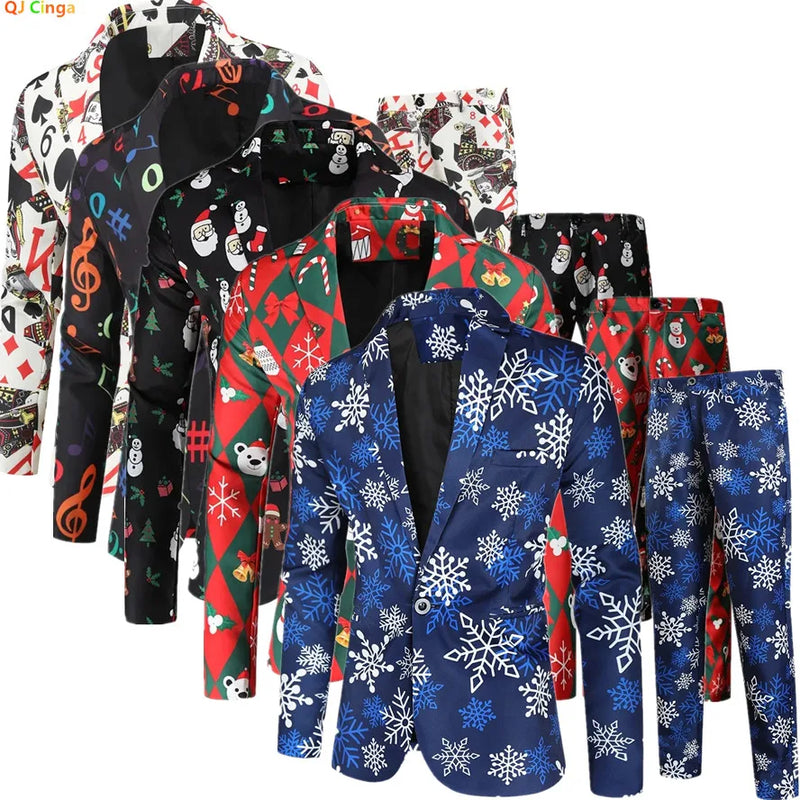 2026 New Thin Men's Blue Suit Two-Piece Set, Christmas Essential Loose Fit Asian Size Classic Christmas Outfit for Men