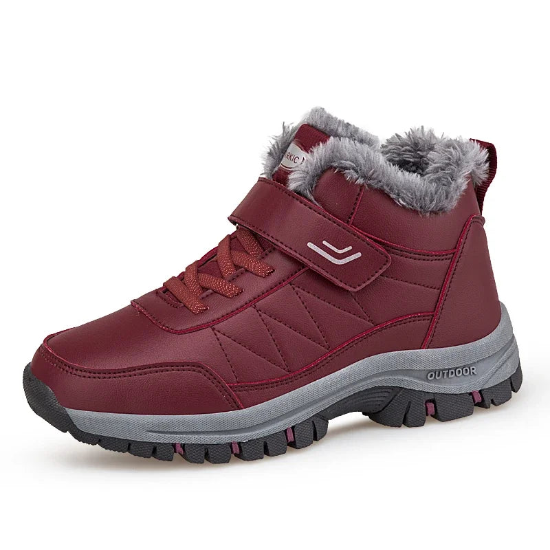 Winter Fleece Lined Elderly Snow Boots Artificial Leather High Top Non Slip Outdoor Warm Winter Shoes for Seniors Men Women