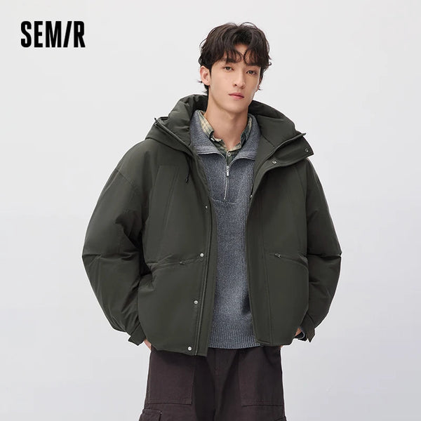 អាវក្រៅ Semir សម្រាប់បុរស ៨០ ភាគរយ មានក្រណាត់ចង មានខ្សែចង មានមួក ពណ៌សុទ្ធ សម្លៀកបំពាក់ធ្វើការ ហោប៉ៅធំ ឆ្នាំ២០២៦ សម្លៀកបំពាក់រដូវរងាថ្មី ពាក់ប្រចាំថ្ងៃ