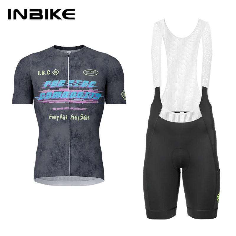 INBIKE Men's Cycling Jersey Set Road Bike Jersey with Pockets Short Sleeves Cycling Kits Bib Shorts Padded MTB Cycling Clothing