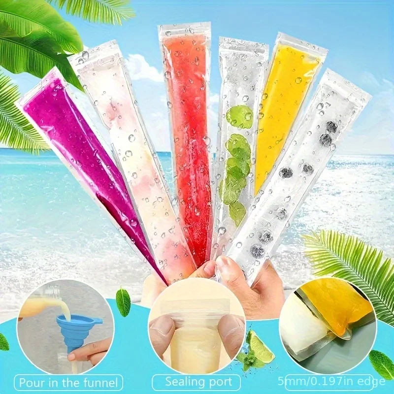 50pcs/pack Food Grade Disposable Self-Sealing Popsicle Bags Transparent DIY Ice Pop Molds Kitchen Summer Homemade Ice Cream