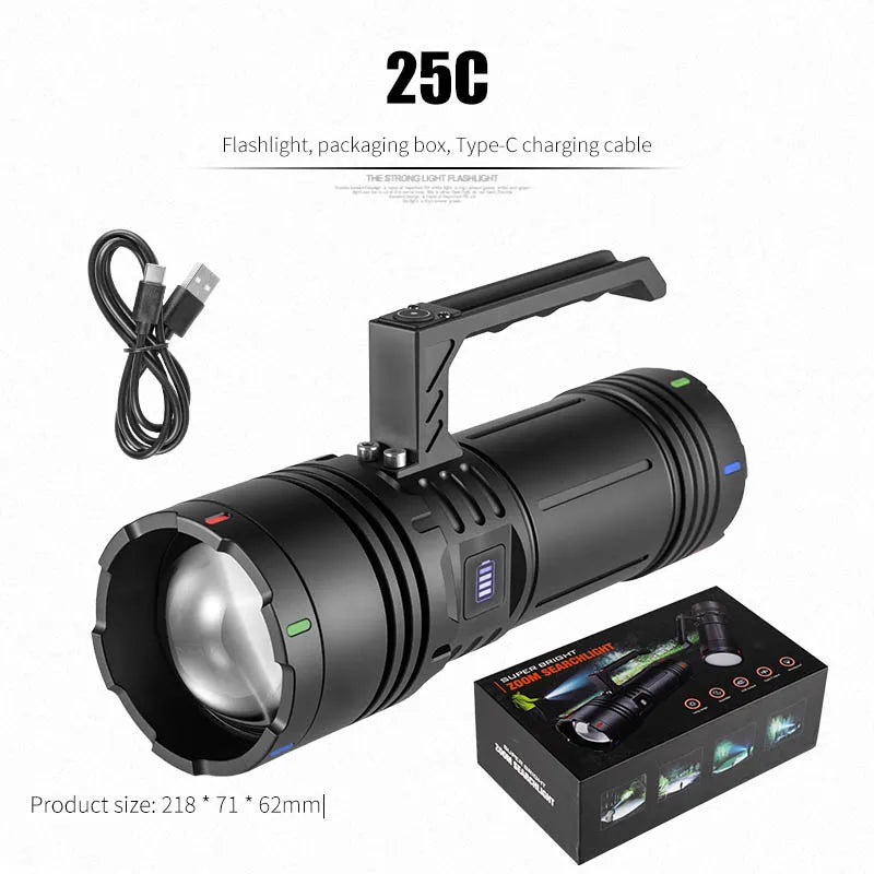 ពិល LED ចម្ងាយឆ្ងាយ P70 សម្រាប់ប្រើប្រាស់ក្រៅផ្ទះ ភ្លឺខ្លាំង ធ្វើពីអាលុយមីញ៉ូម សម្រាប់បោះតង់ ល្បាតសង្គ្រោះបន្ទាន់ អាចសាកបាន ជាមួយនឹងសមត្ថភាពបាញ់បានឆ្ងាយ