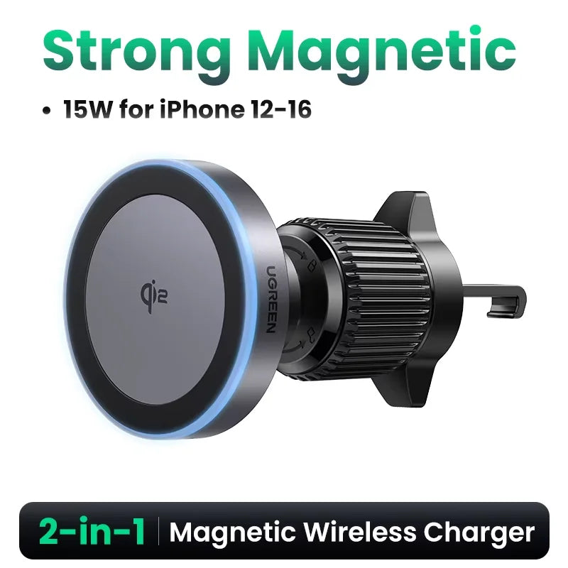 UGREEN 15W Magnetic Car Phone Holder Wireless Charger Stand For iPhone 16 17 Pro Max Charging for Magsafe Car Charger LED Light