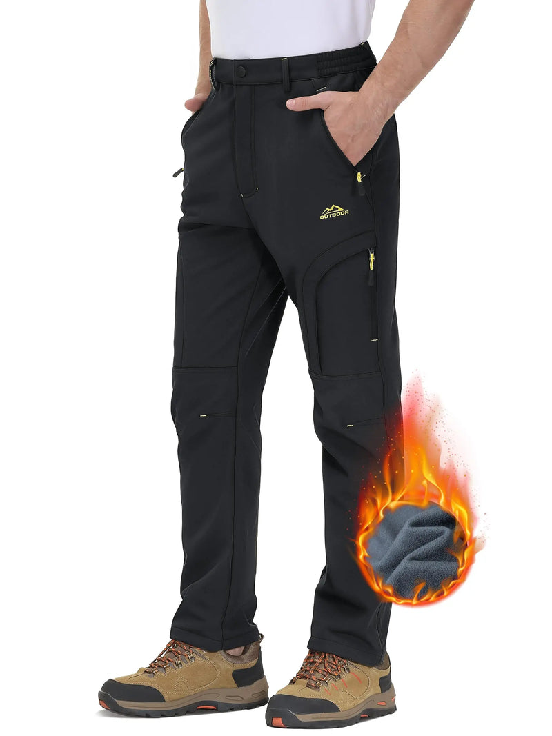 TACVASEN Winter Thermal Fleece Lined Pants Men's Waterproof Climbing Pants Multi-pockets Windproof Hiking Outdoor Warm Trousers