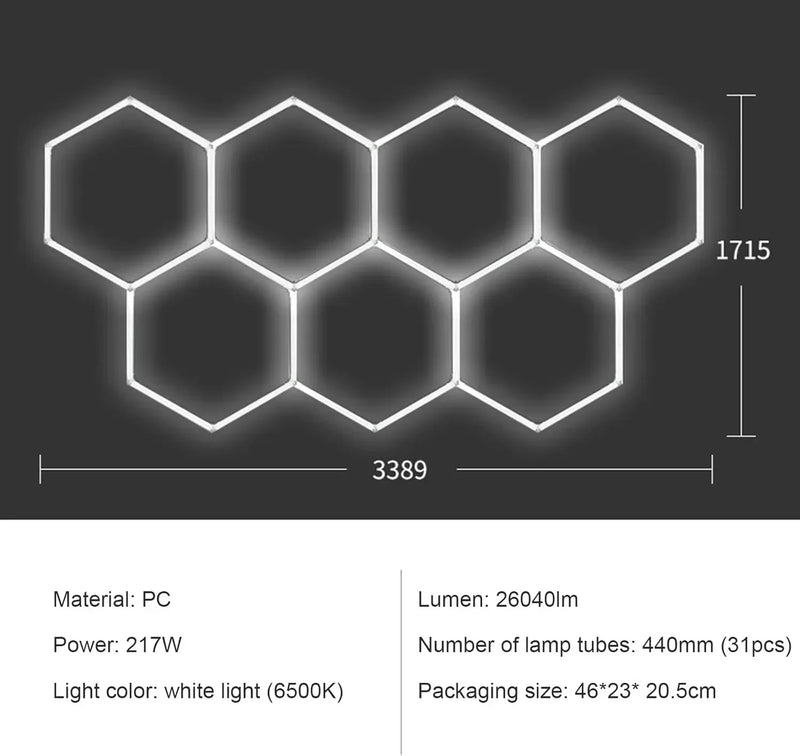Hexagon Garage Lights Grids LED Ceiling Lamp 6500K Super Bright Honeycomb Lights Ceiling for Warehouse Car Shop Exhibition Hall