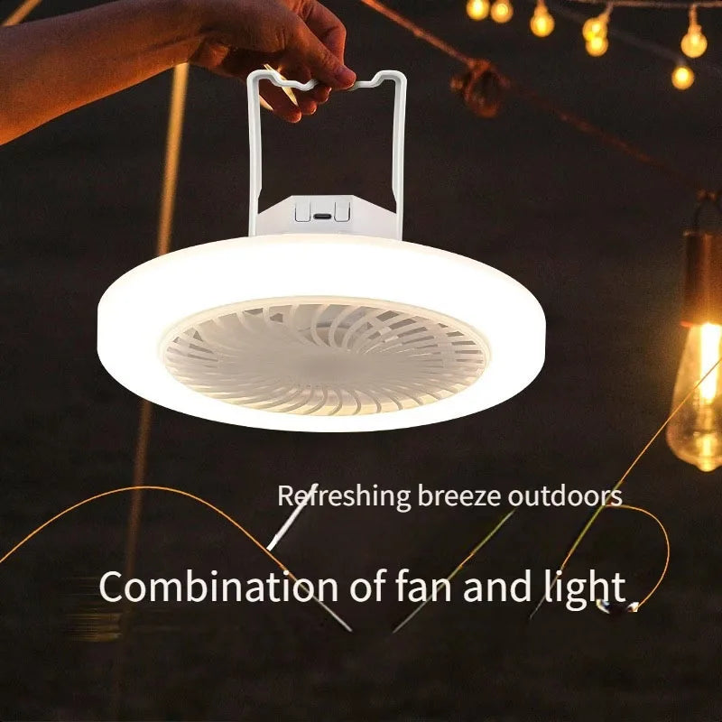 Camping Fan 3-speed With 3-Color Lighting Desktop Standing Hooked Fan Light USB Rechargeable for Outdoor And Indoor