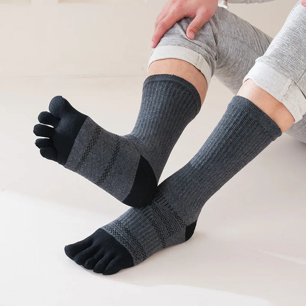 WRELS 1/5 Pairs Compression Five-Toe Socks Breathable Sports Toe Socks Women Men Cushioned Moisture-Wicking Running Crew Socks