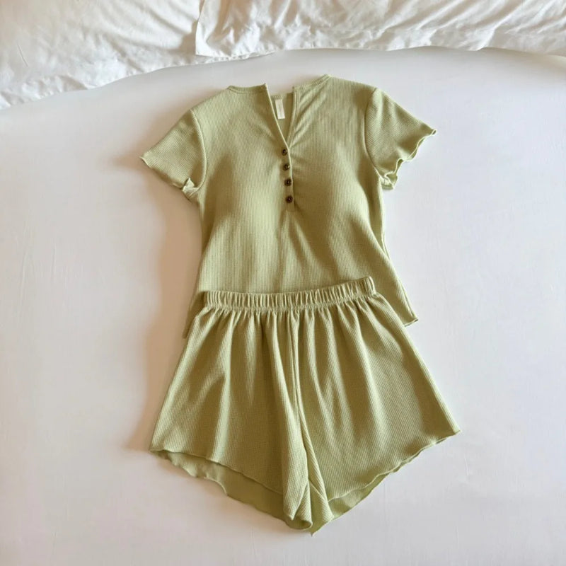 Summer Suit Chest Pad Women's Home Clothes Short Sleeve Nightwear For Woman Sleepwear Two Piece Set Ladies Pajama Set Loungewear