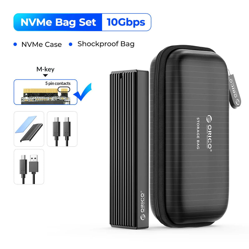 ORICO M.2 SSD NVMe Case USB3.2 Gen2 Type C 10Gbps PCIe SSD Case M.2 NVME SATA Enclosure Disk Box Tool Free SSD Aluminum Case